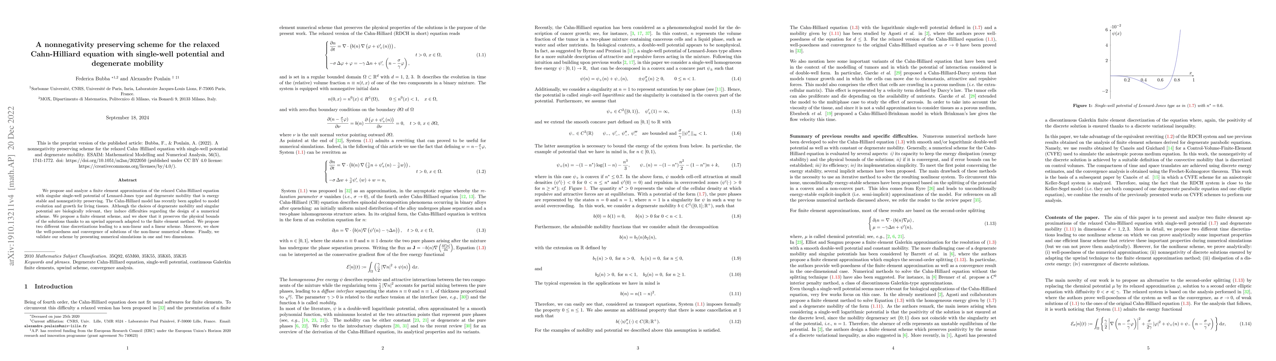 Thumbnail for A nonnegativity preserving scheme for the relaxed Cahn-Hilliard equation
  with single-well potential and degenerate mobility