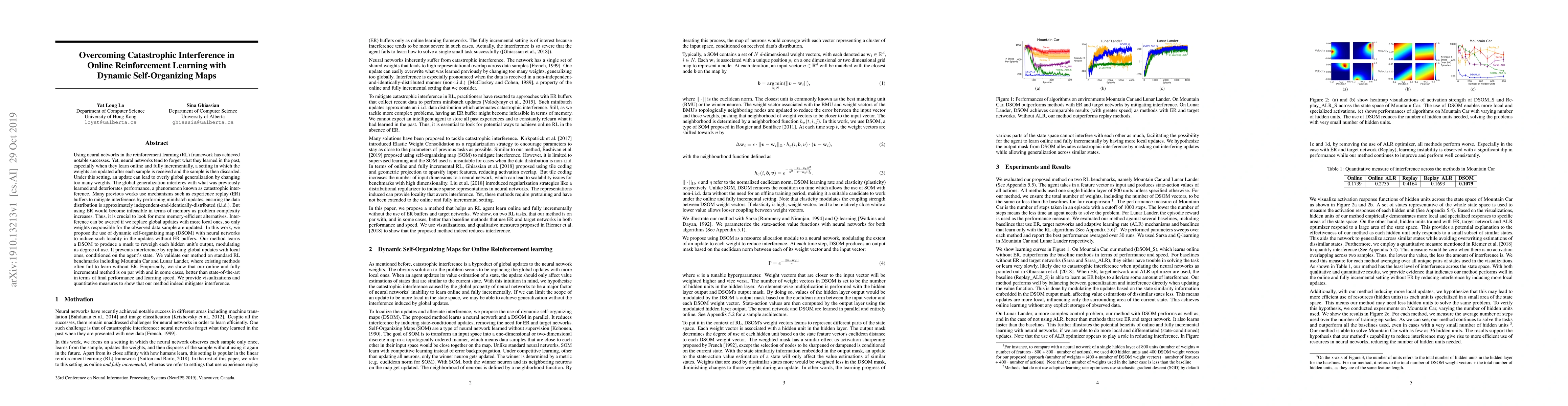 Thumbnail for Overcoming Catastrophic Interference in Online Reinforcement Learning
  with Dynamic Self-Organizing Maps