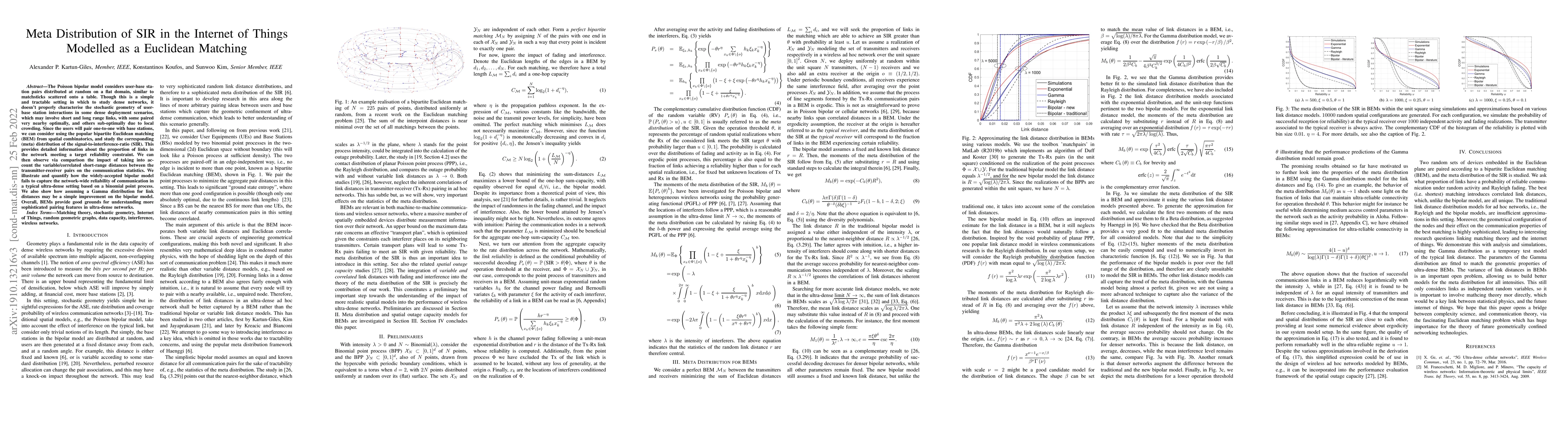 Thumbnail for Meta Distribution of SIR in the Internet of Things Modelled as a
  Euclidean Matching