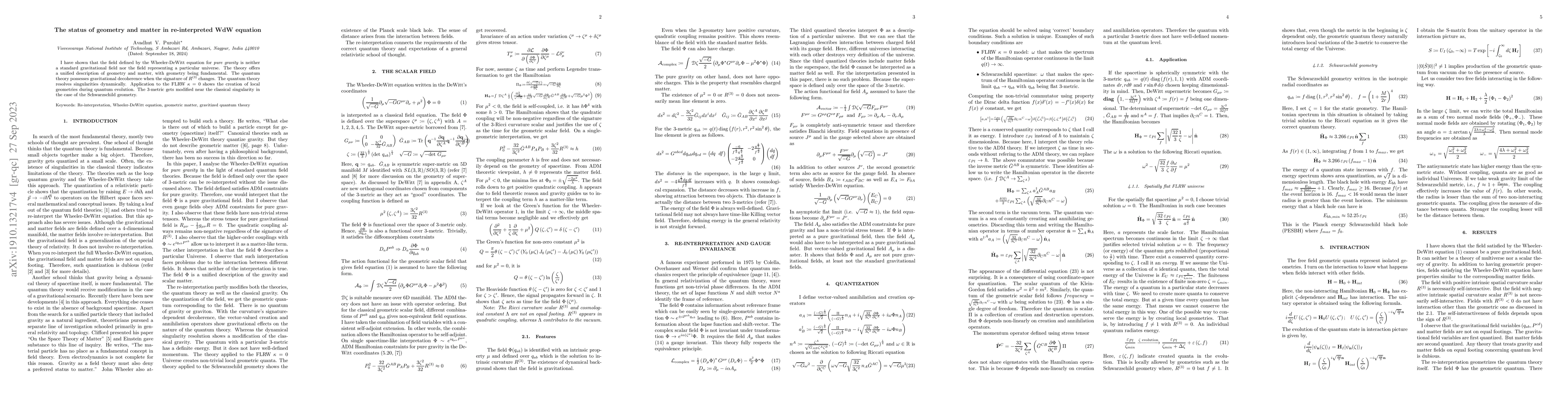 Thumbnail for The status of geometry and matter in re-interpreted WdW equation