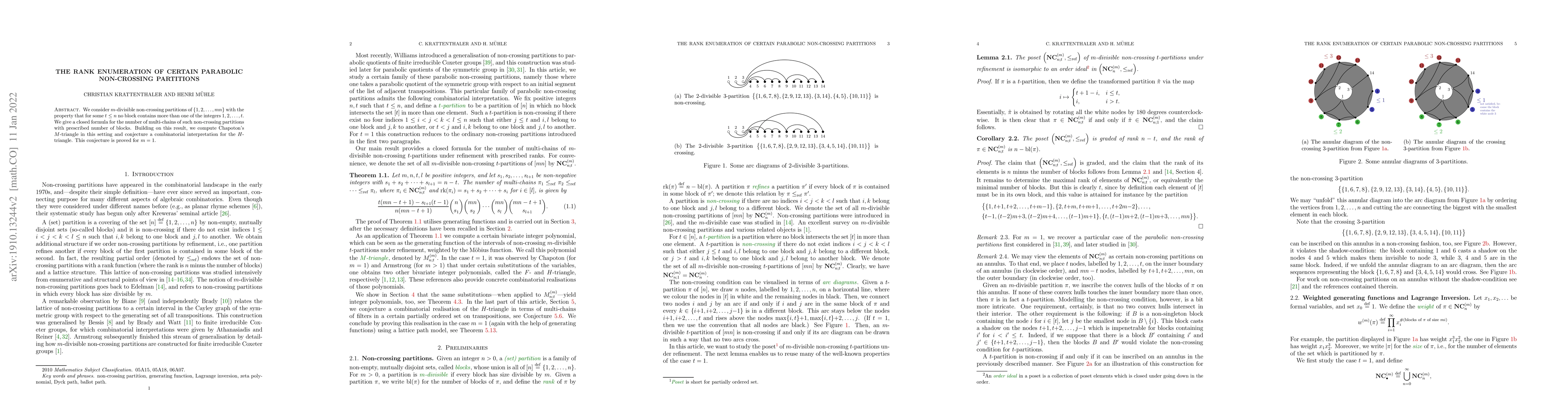 Thumbnail for The Rank Enumeration of Certain Parabolic Non-Crossing Partitions