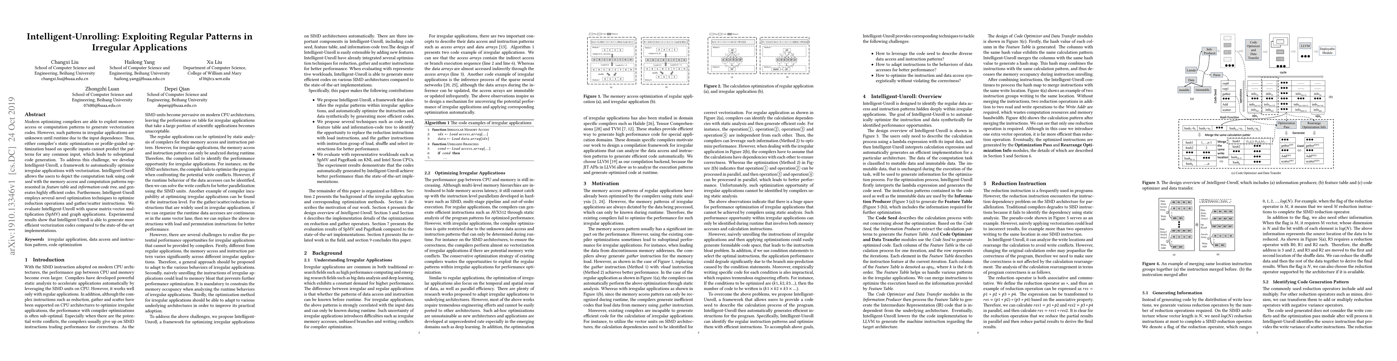 Thumbnail for Intelligent-Unrolling: Exploiting Regular Patterns in Irregular
  Applications