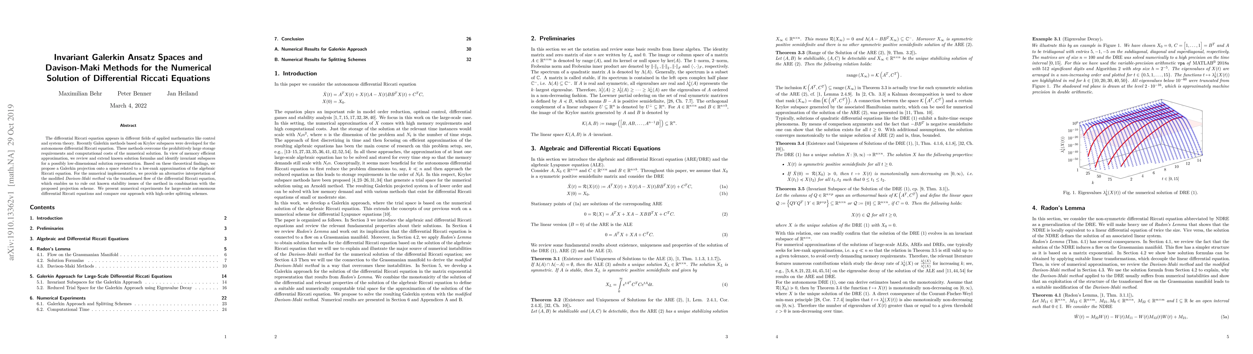 Thumbnail for Invariant Galerkin Ansatz Spaces and Davison-Maki Methods for the
  Numerical Solution of Differential Riccati Equations