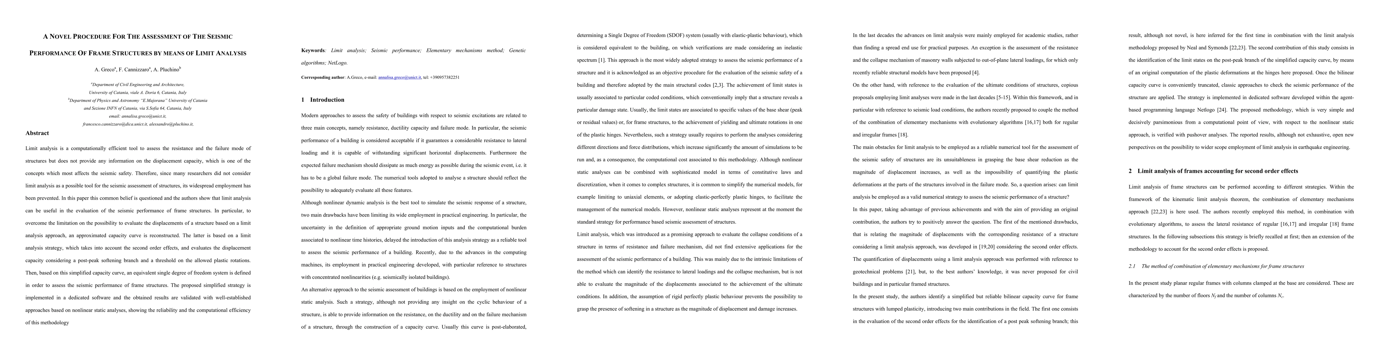 Thumbnail for A Novel Procedure for the Assessment of the Seismic Performance of Frame
  Structures by Means of Limit Analysis