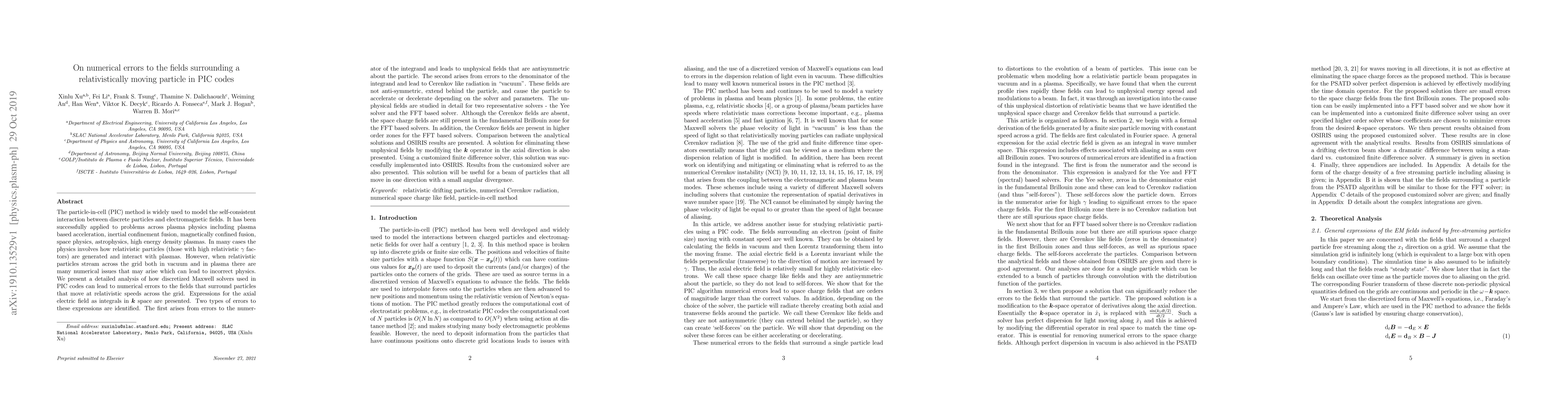 Thumbnail for On numerical errors to the fields surrounding a relativistically moving
  particle in PIC codes
