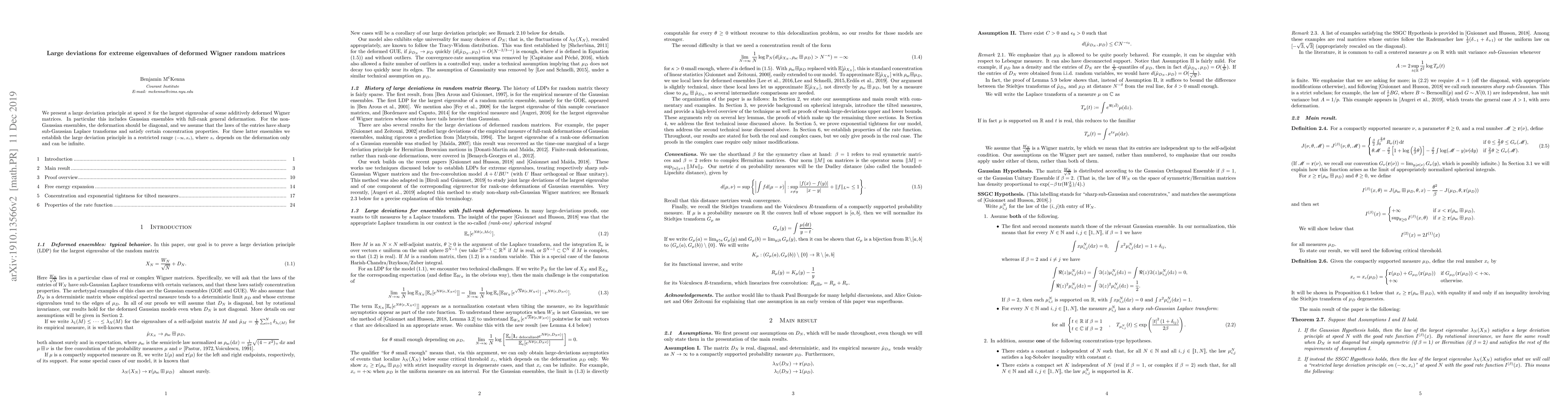 Thumbnail for Large deviations for extreme eigenvalues of deformed Wigner random
  matrices