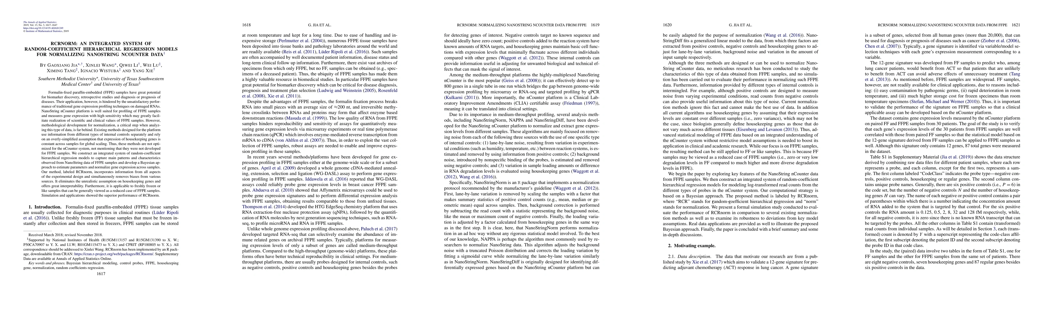 Thumbnail for RCRnorm: An integrated system of random-coefficient hierarchical
  regression models for normalizing NanoString nCounter data