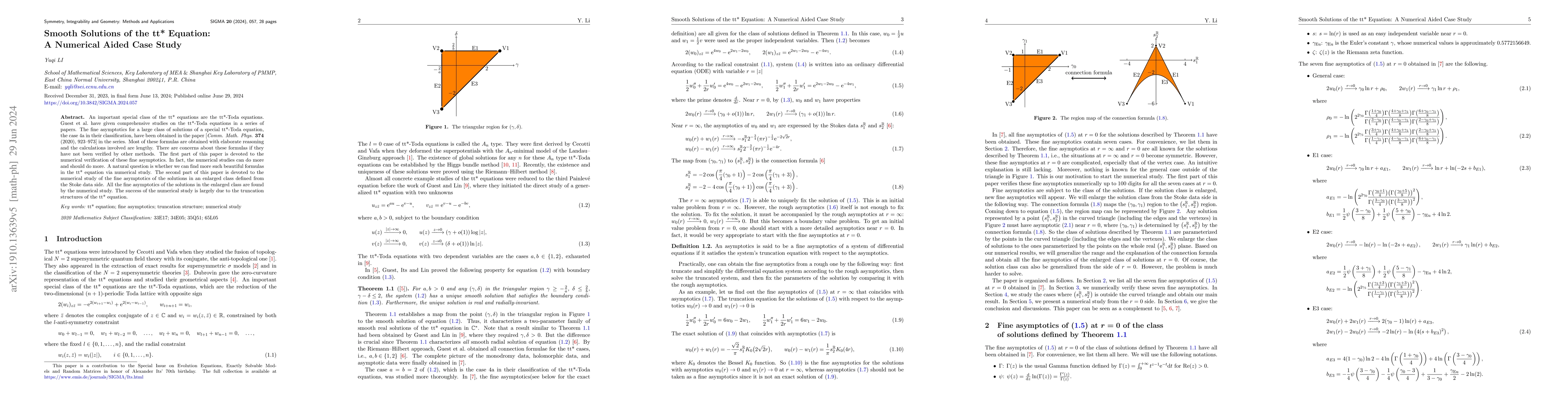Thumbnail for Smooth Solutions of the tt* Equation: A Numerical Aided Case Study