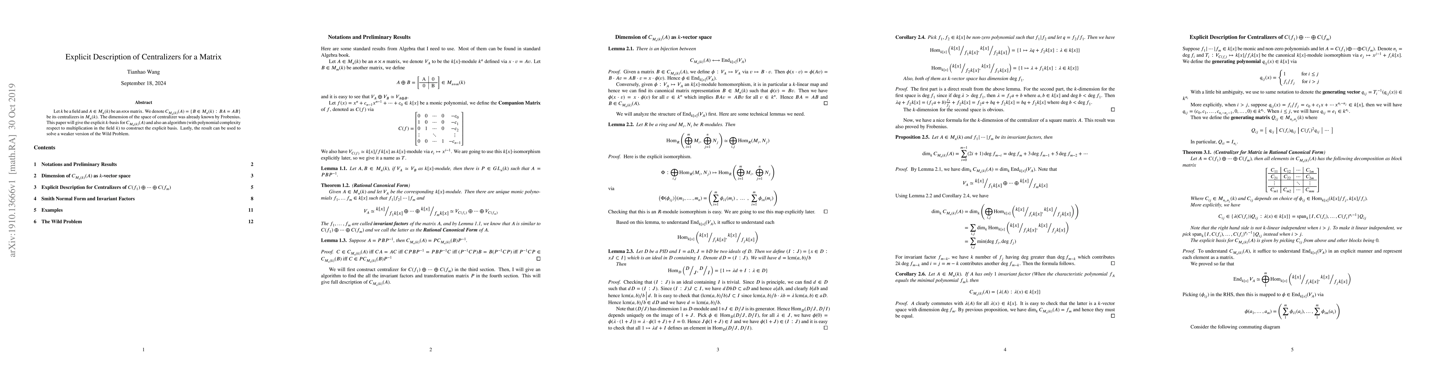 Thumbnail for Explicit Description of Centralizers for a Matrix