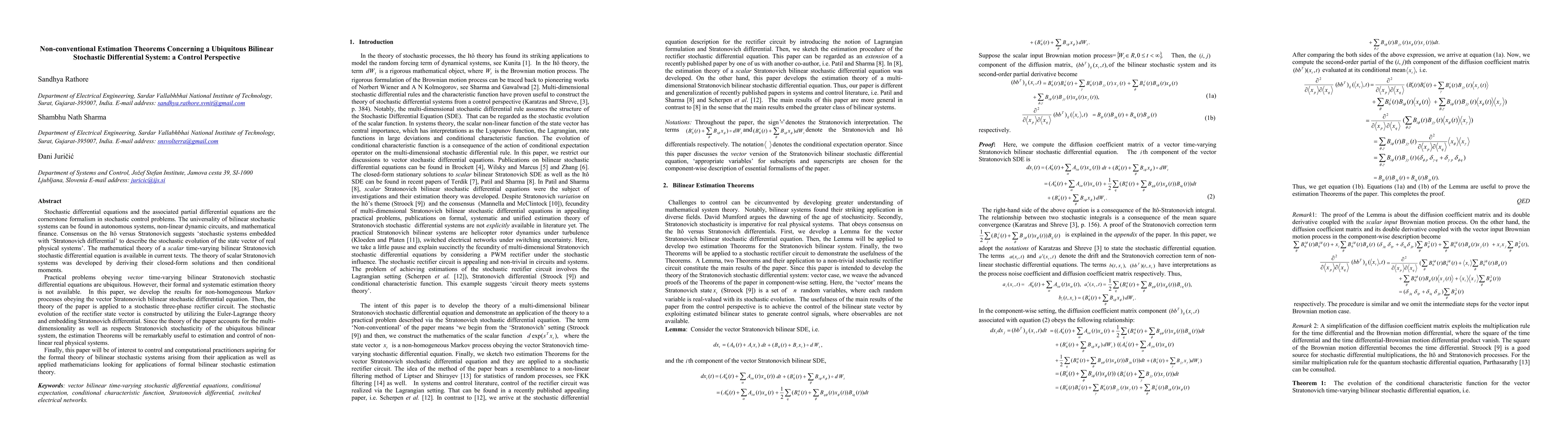 Thumbnail for Non-conventional Estimation Theorems Concerning a Ubiquitous Bilinear
  Stochastic Differential System: a Control Perspective