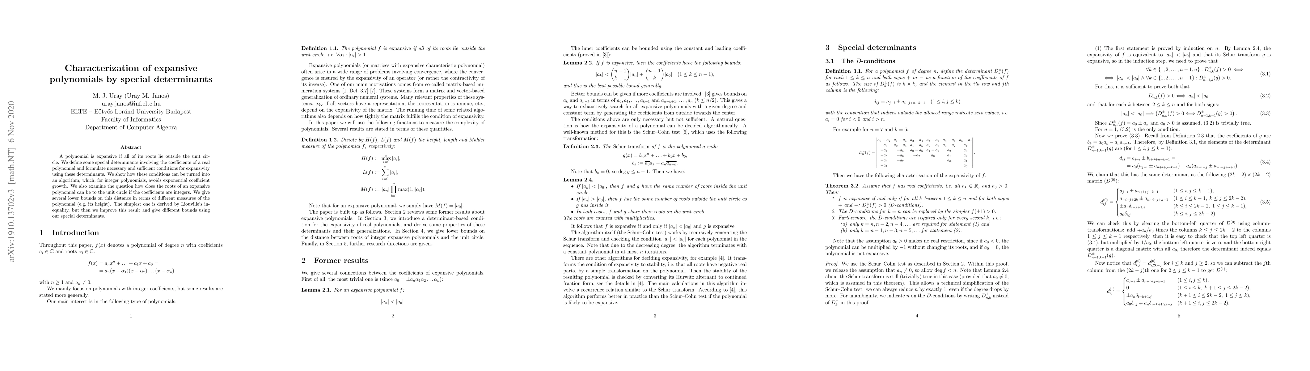 Thumbnail for Characterization of expansive polynomials by special determinants