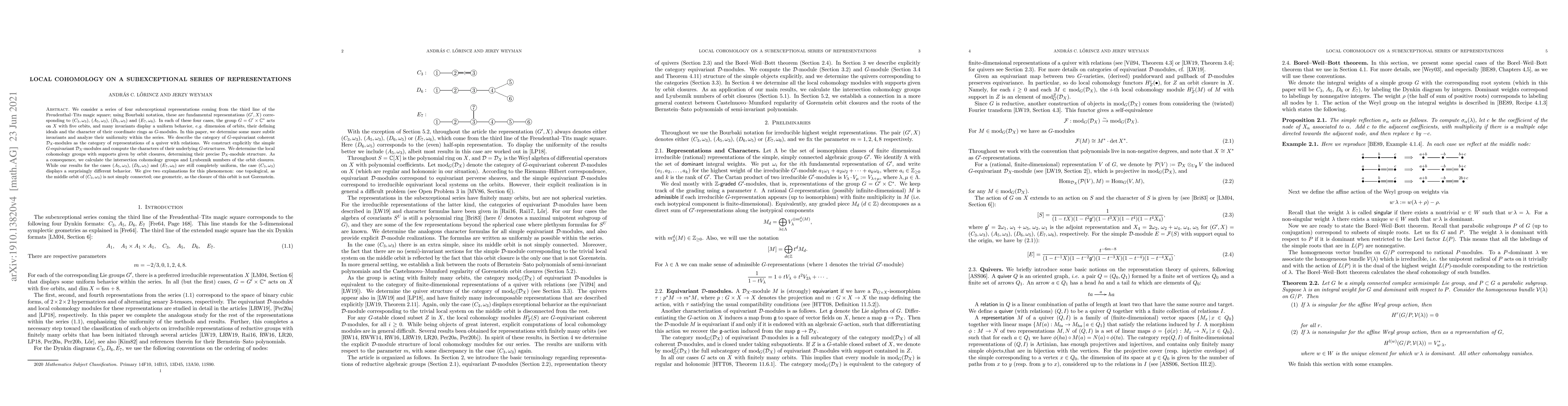 Thumbnail for Local cohomology on a subexceptional series of representations