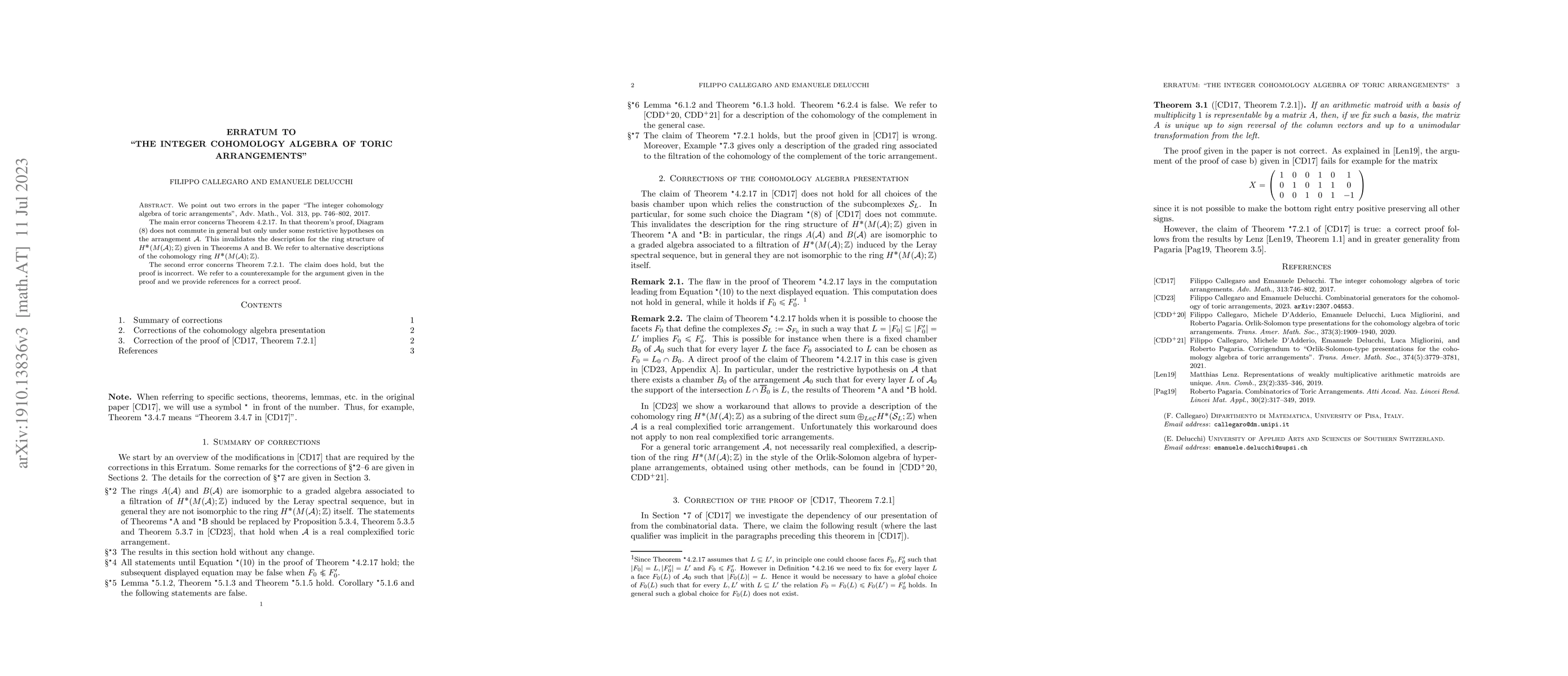 Thumbnail for Erratum to "The integer cohomology algebra of toric arrangements"