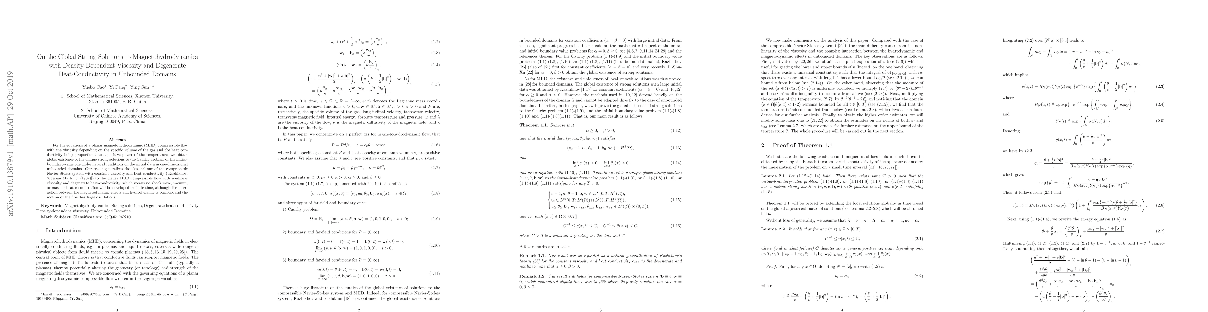Thumbnail for On the Global Strong Solutions to Magnetohydrodynamics with
  Density-Dependent Viscosity and Degenerate Heat-Conductivity in Unbounded
  Domains