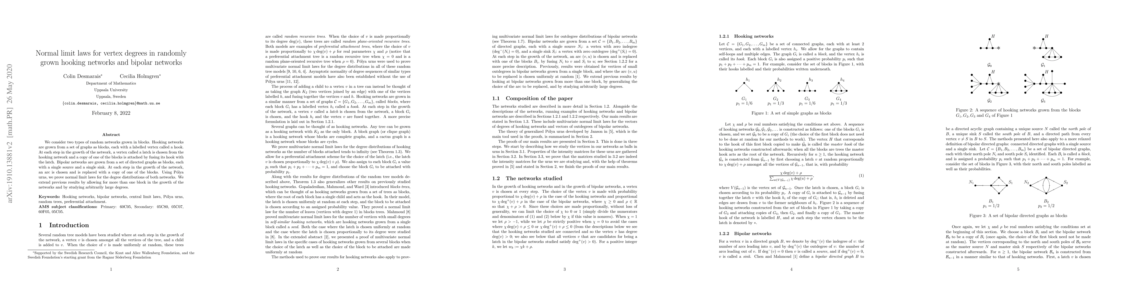 Thumbnail for Normal limit laws for vertex degrees in randomly grown hooking networks
  and bipolar networks