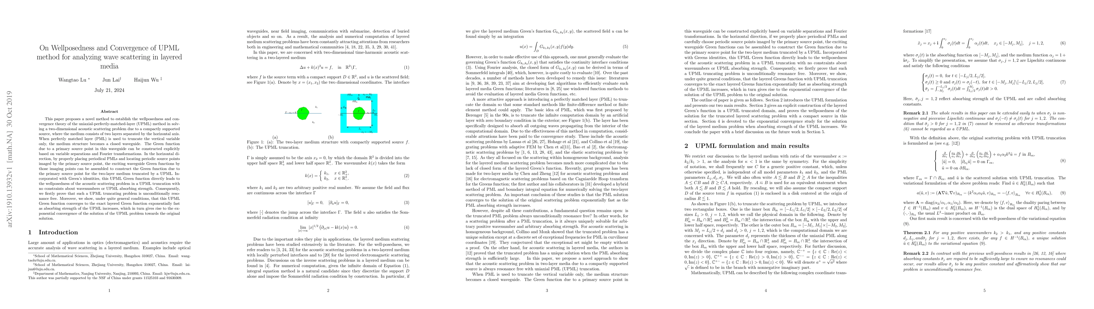 Thumbnail for On Wellposedness and Convergence of UPML method for analyzing wave
  scattering in layered media