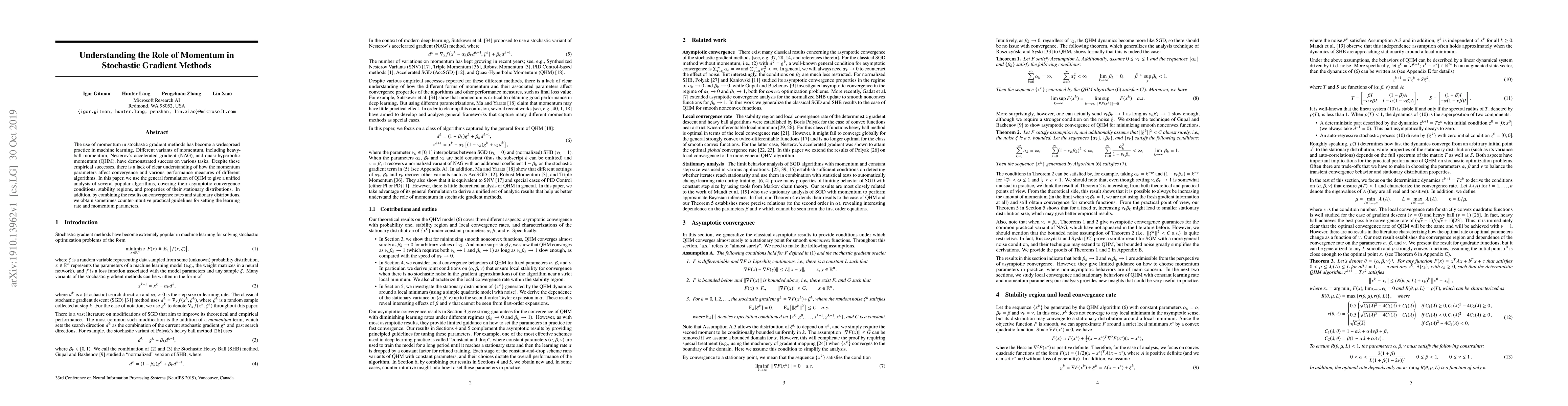 Thumbnail for Understanding the Role of Momentum in Stochastic Gradient Methods