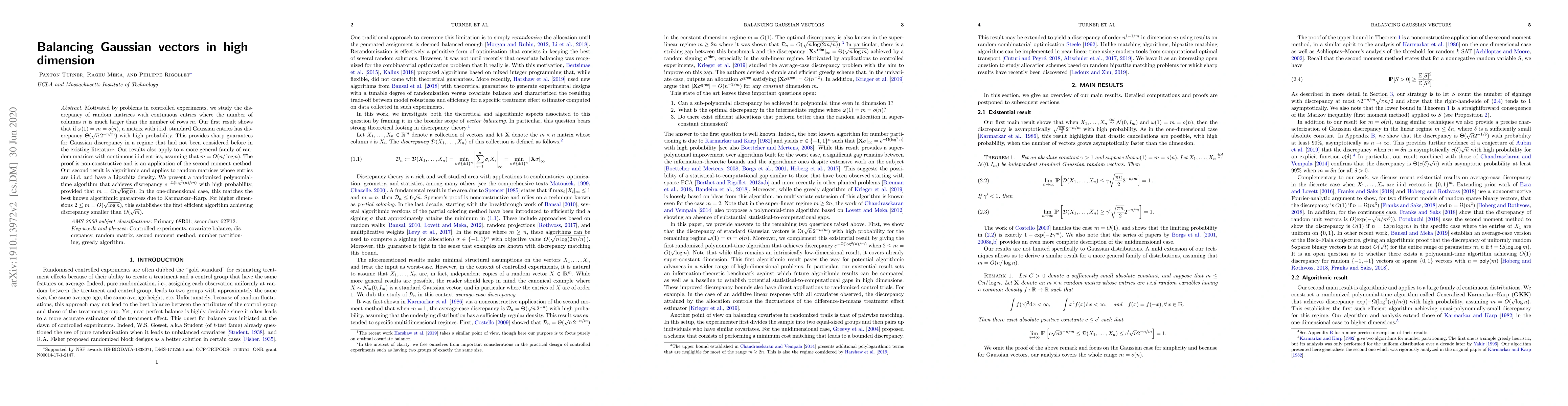 Thumbnail for Balancing Gaussian vectors in high dimension