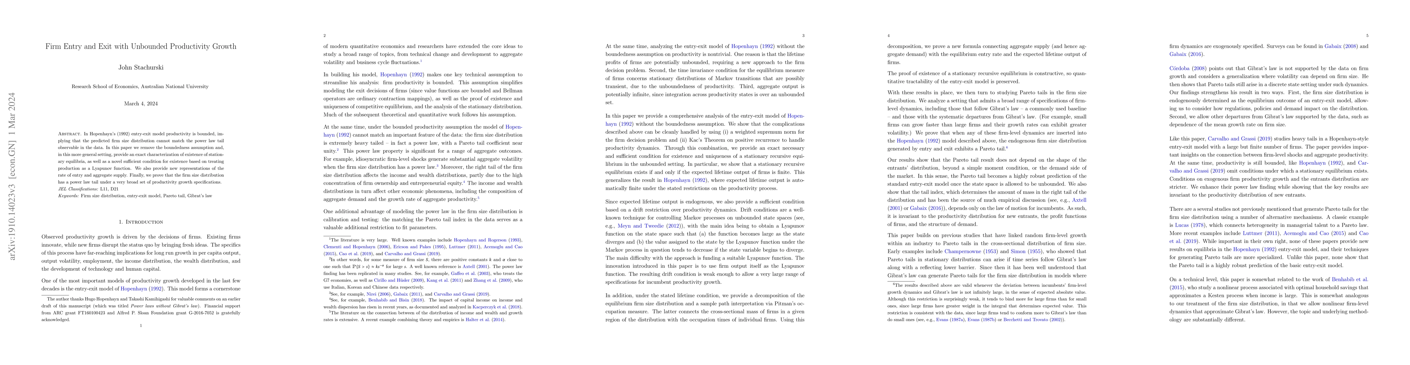 Thumbnail for Firm Entry and Exit with Unbounded Productivity Growth