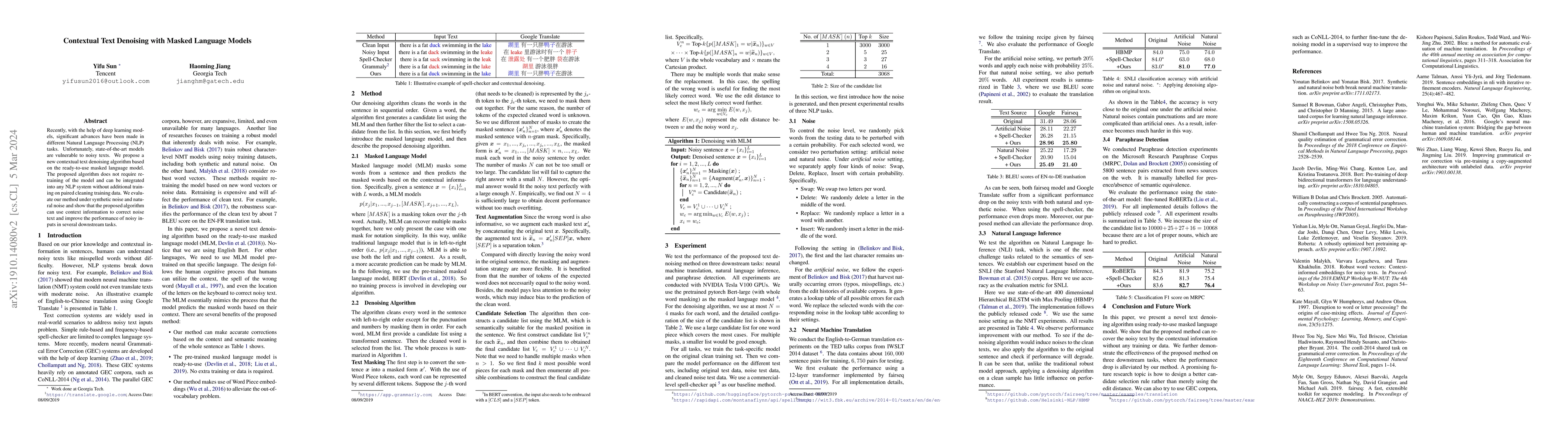 Thumbnail for Contextual Text Denoising with Masked Language Models