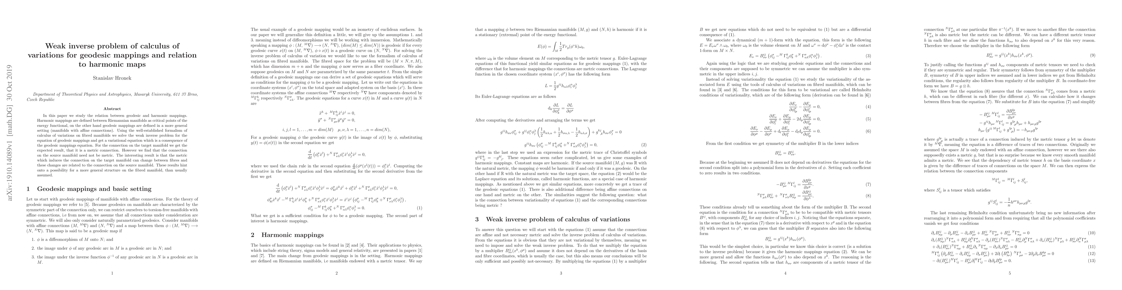 Thumbnail for Weak inverse problem of calculus of variations for geodesic mappings and
  relation to harmonic maps