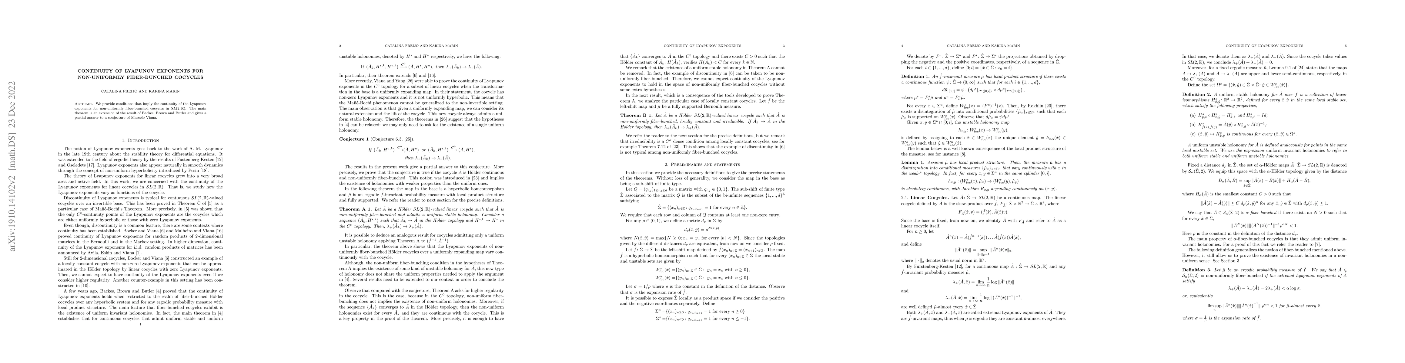 Thumbnail for Continuity of Lyapunov exponents for non-uniformly fiber-bunched
  cocycles