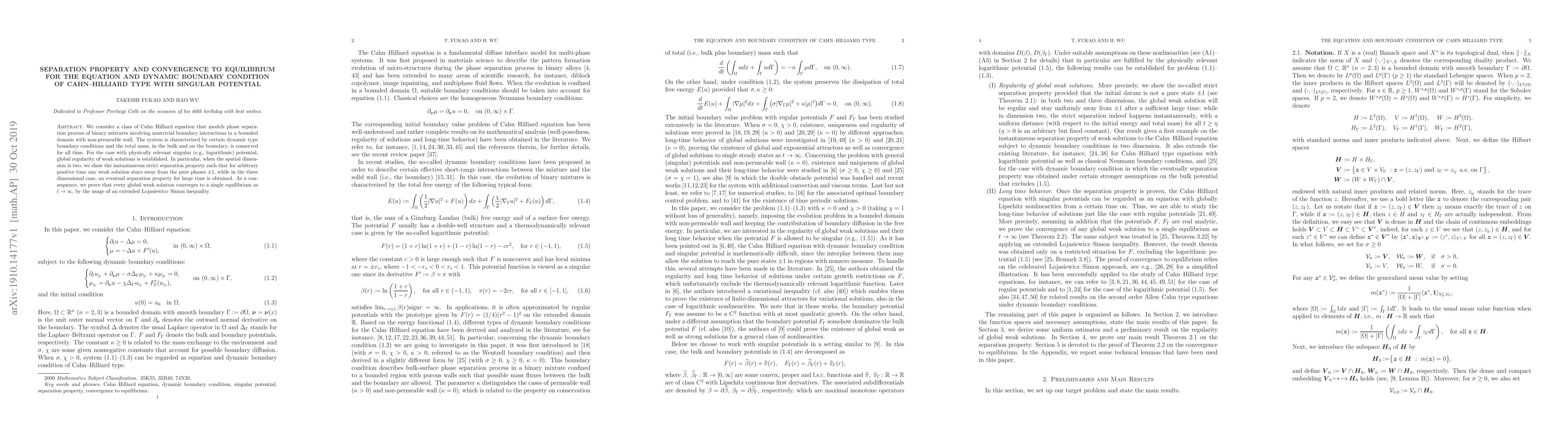 Thumbnail for Separation property and convergence to equilibrium for the equation and
  dynamic boundary condition of Cahn-Hilliard type with singular potential