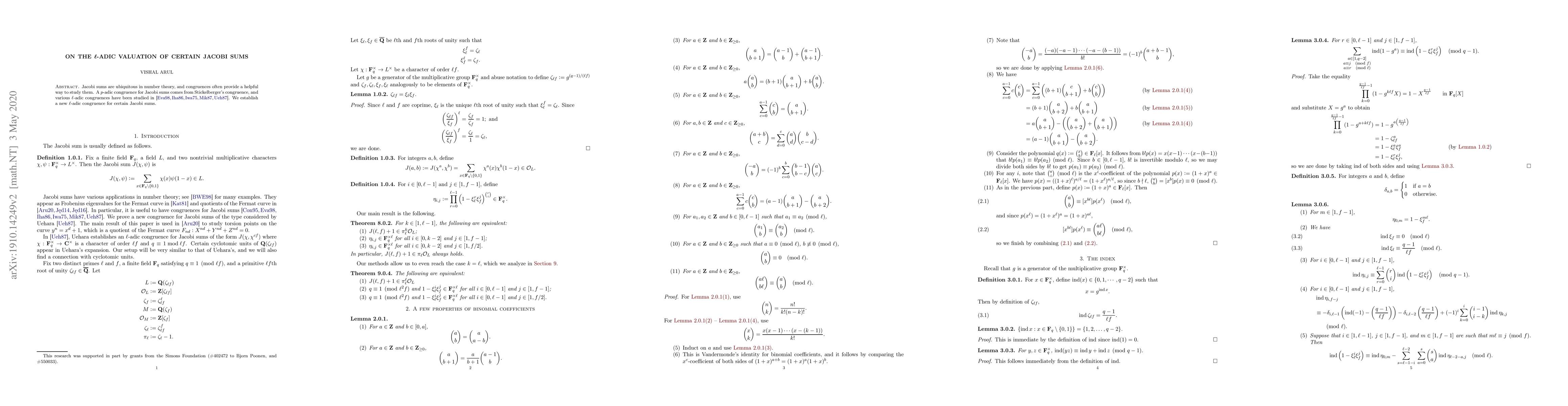 Thumbnail for On the $\ell$-adic valuation of certain Jacobi sums