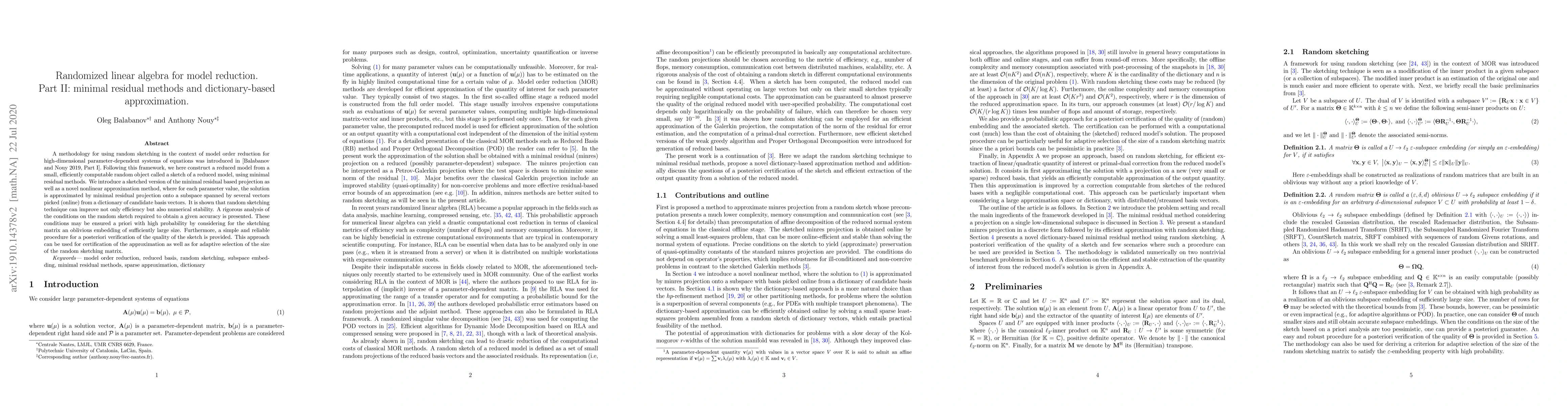 Thumbnail for Randomized linear algebra for model reduction. Part II: minimal residual
  methods and dictionary-based approximation