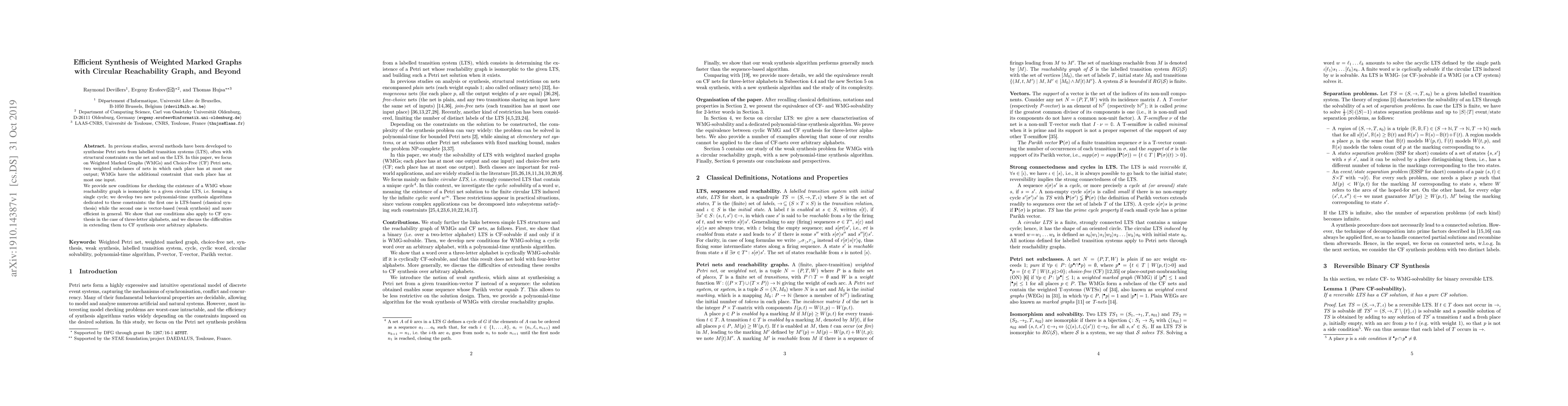 Thumbnail for Efficient Synthesis of Weighted Marked Graphs with Circular Reachability
  Graph, and Beyond