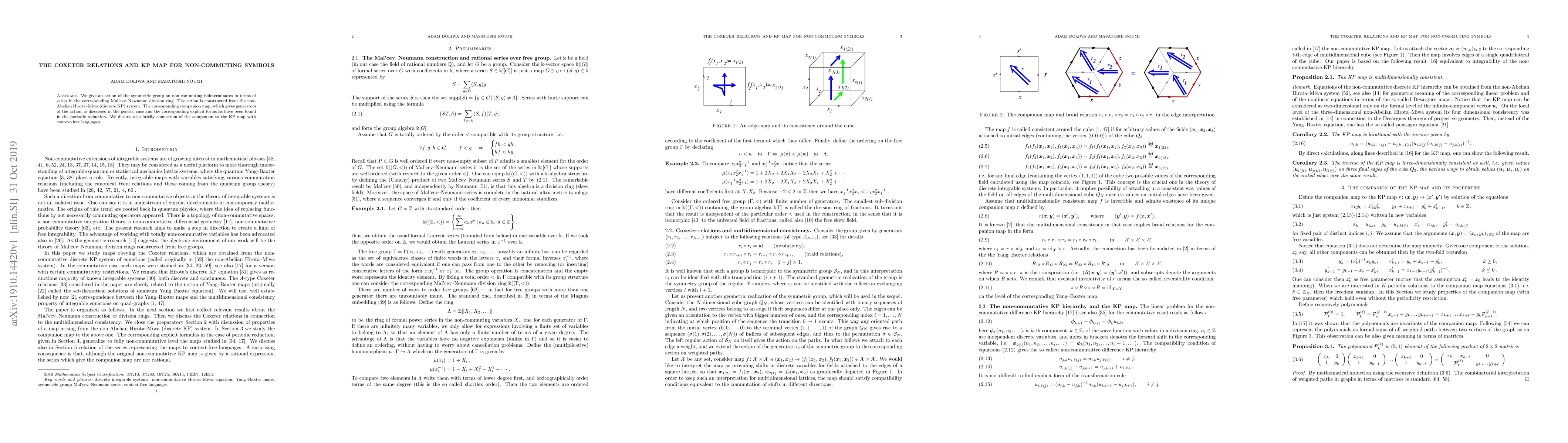 Thumbnail for The Coxeter relations and KP map for non-commuting symbols