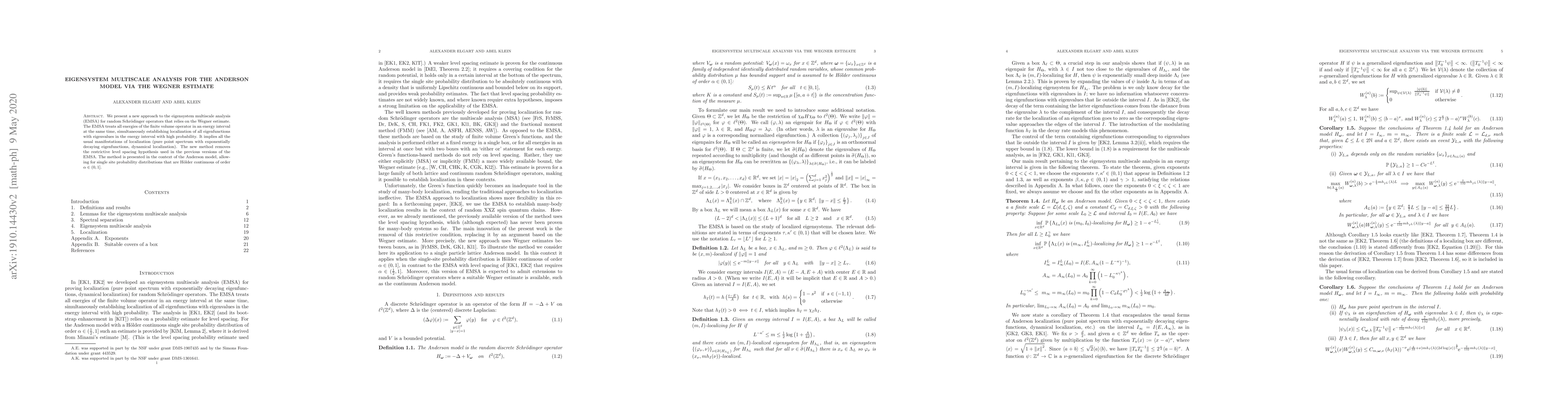 Thumbnail for Eigensystem multiscale analysis for the Anderson model via the Wegner
  estimate