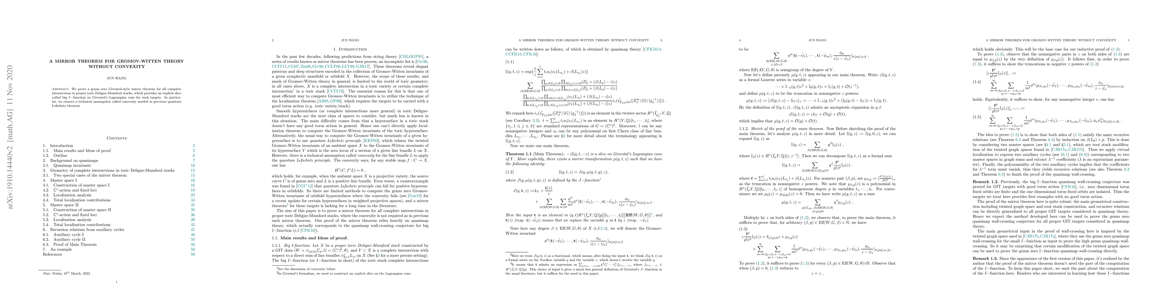 Thumbnail for A mirror theorem for Gromov-Witten theory without convexity