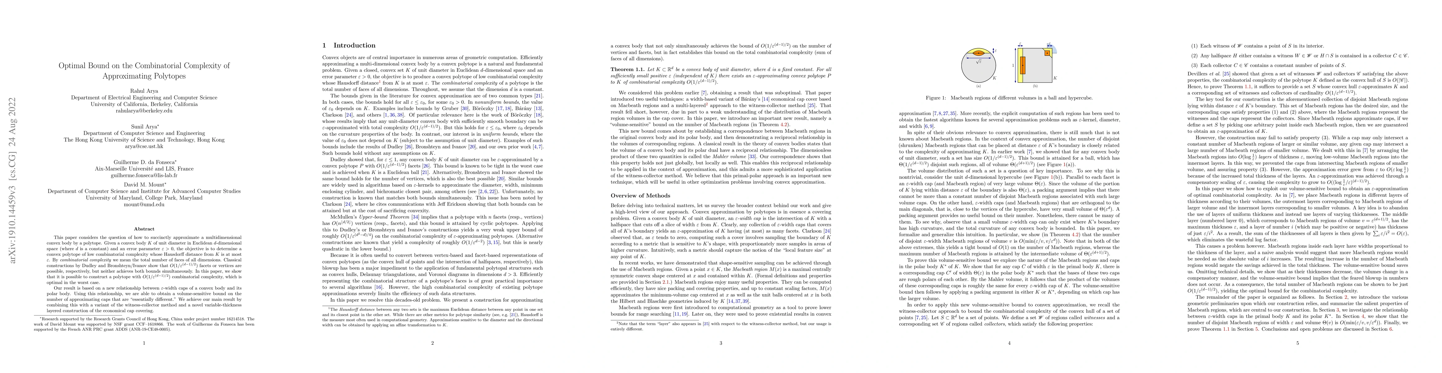 Thumbnail for Optimal Bound on the Combinatorial Complexity of Approximating Polytopes