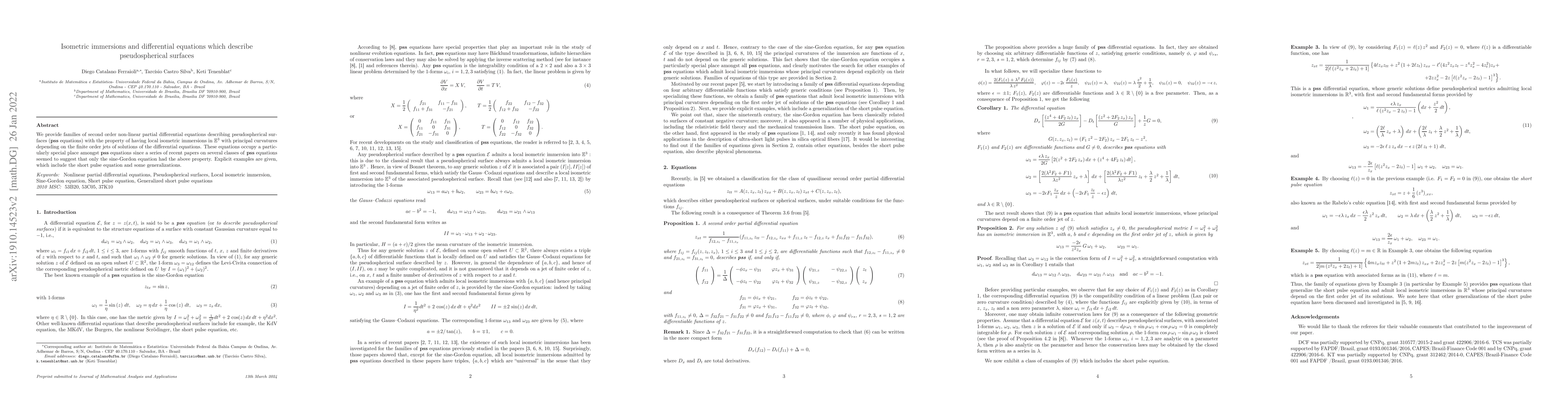 Thumbnail for A note on isometric immersions and differential equations which describe
  pseudospherical surfaces
