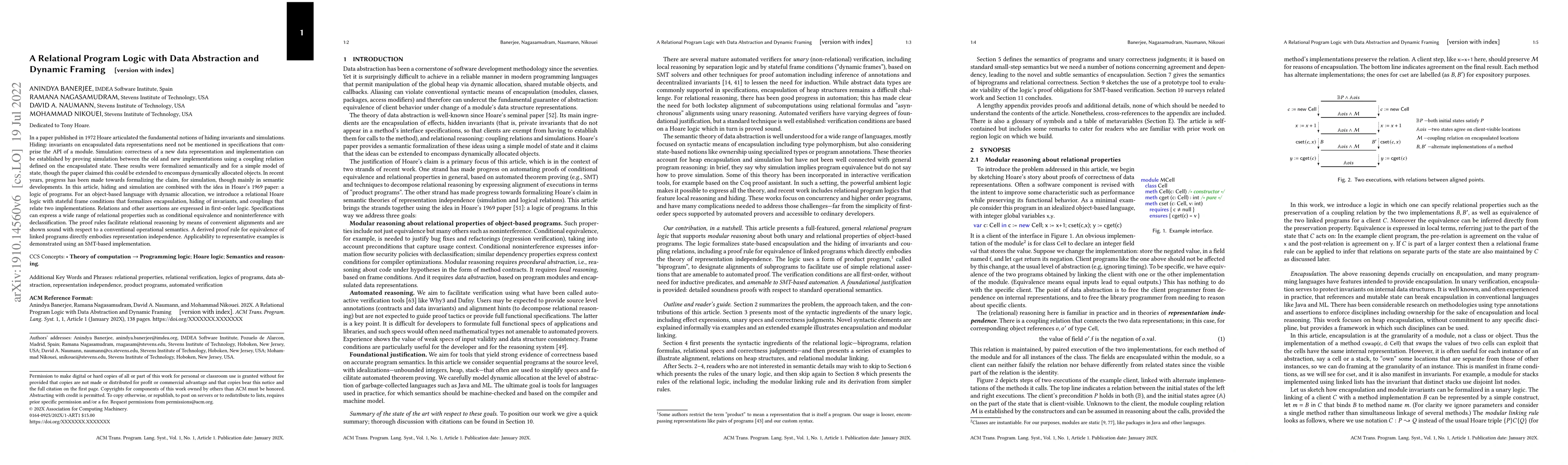 Thumbnail for A Relational Program Logic with Data Abstraction and Dynamic Framing