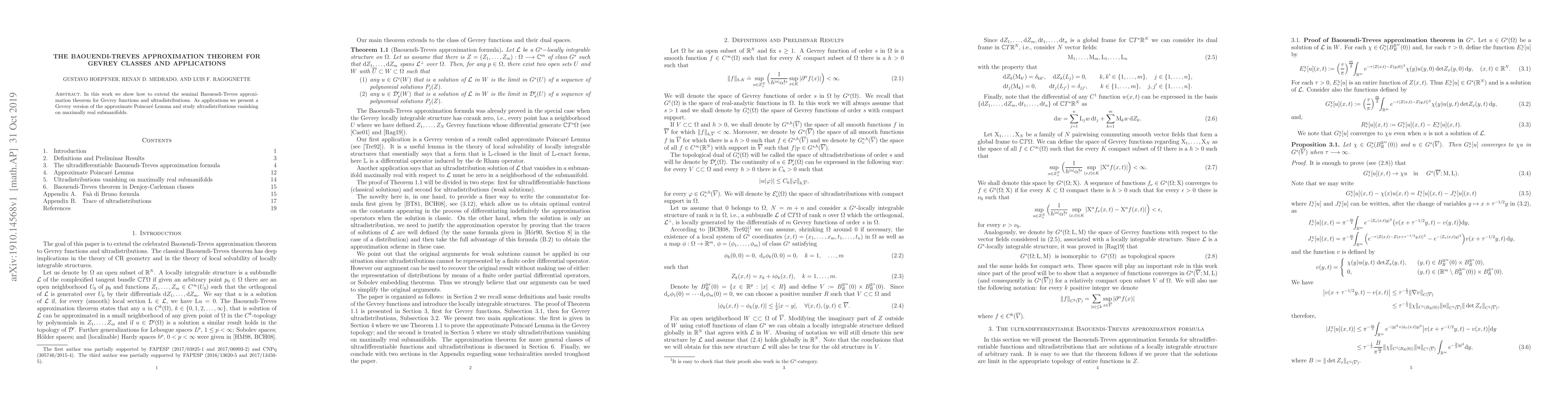Thumbnail for The Baouendi-Treves approximation Theorem for Gevrey classes and
  applications