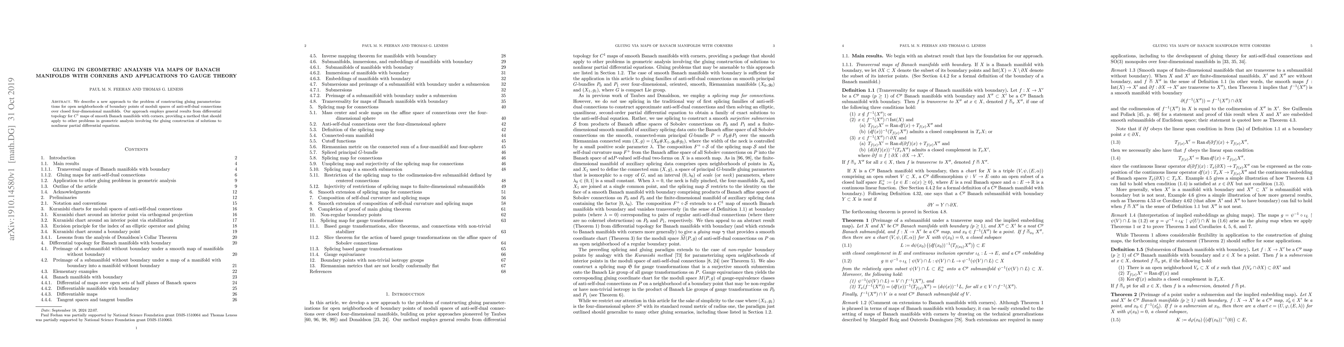 Thumbnail for Gluing in geometric analysis via maps of Banach manifolds with corners
  and applications to gauge theory