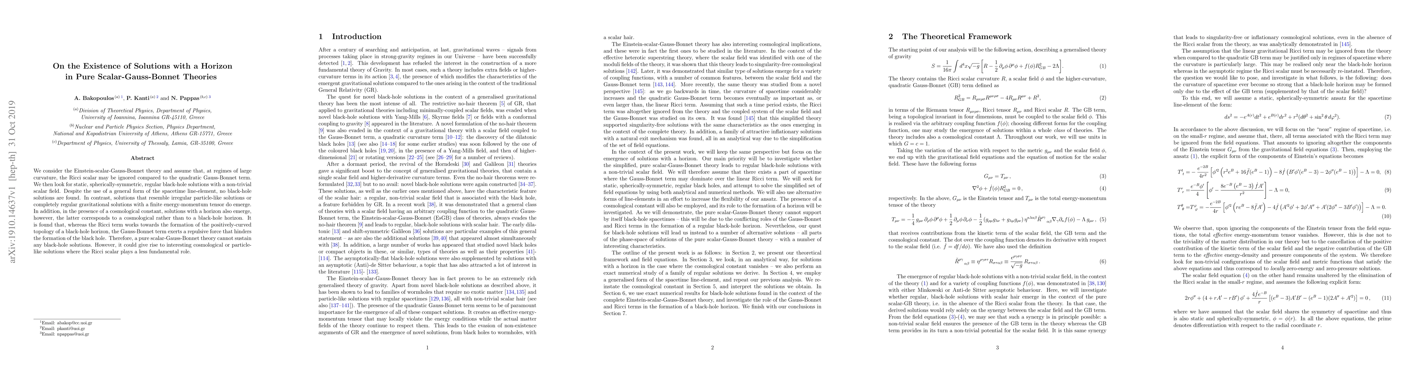 Thumbnail for On the Existence of Solutions with a Horizon in Pure Scalar-Gauss-Bonnet
  Theories