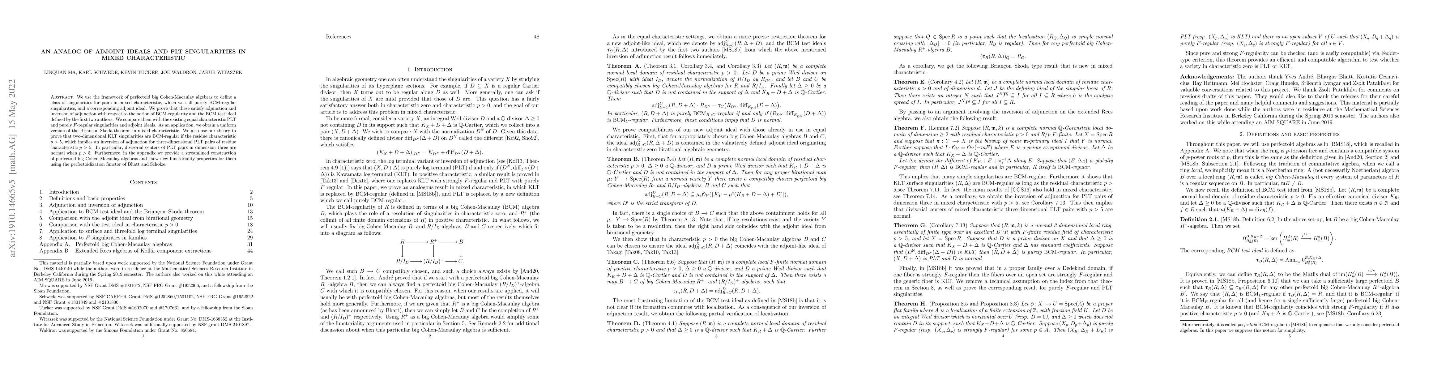 Thumbnail for An analog of adjoint ideals and PLT singularities in mixed
  characteristic