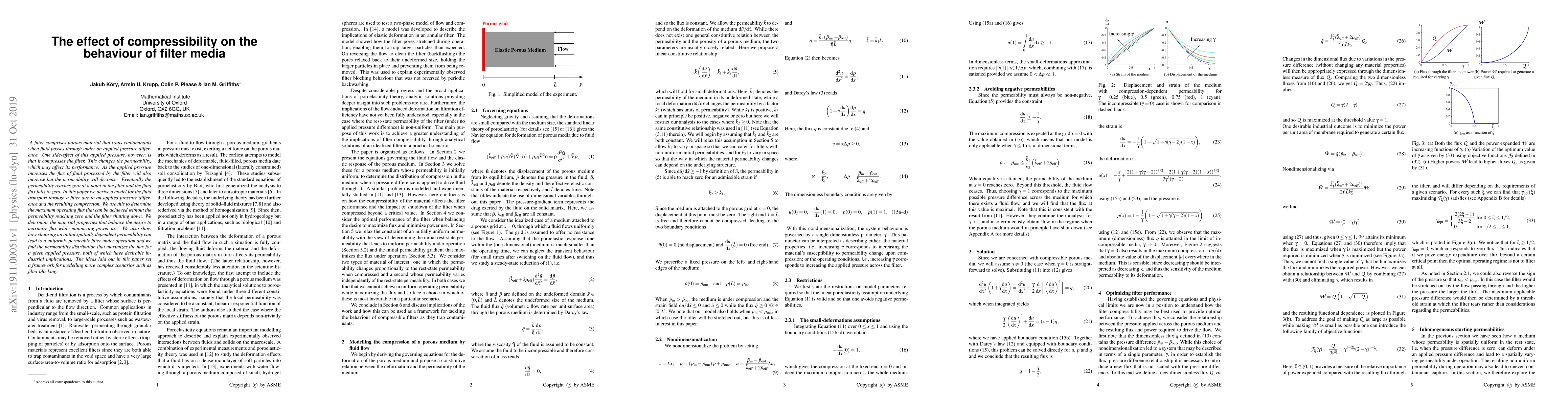 Thumbnail for The effect of compressibility on the behaviour of filter media