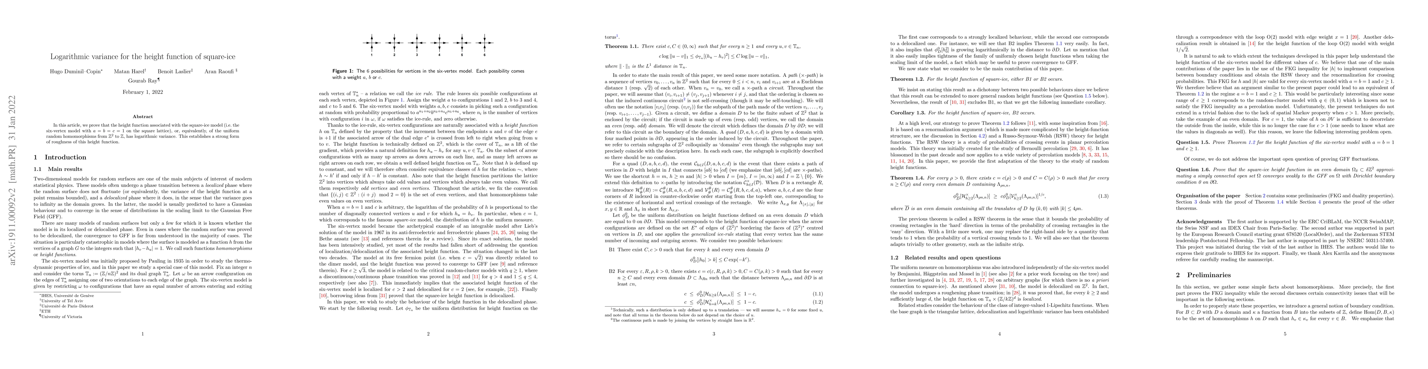 Thumbnail for Logarithmic variance for the height function of square-ice