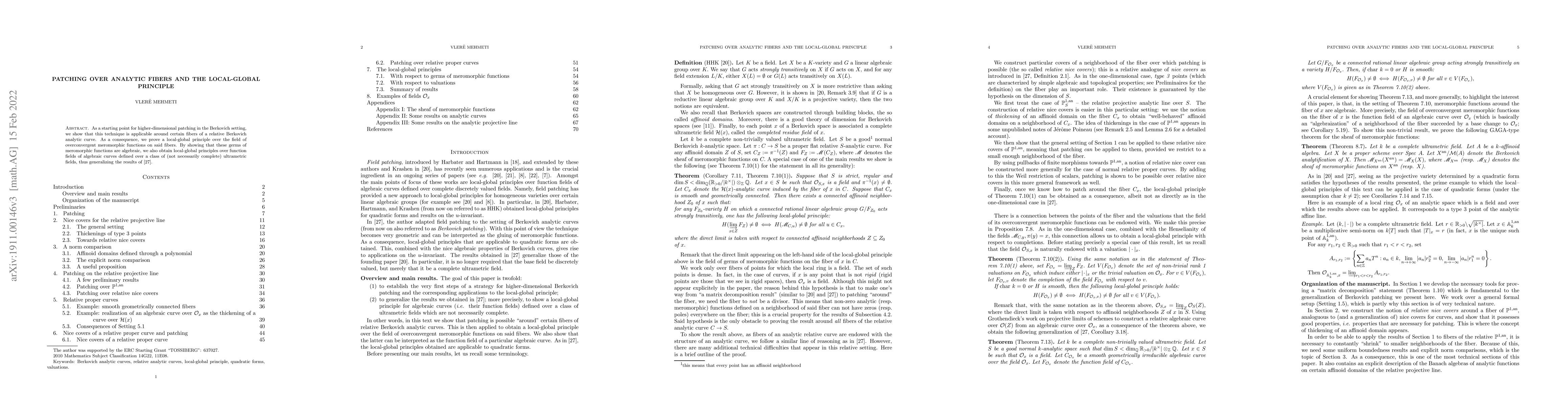 Thumbnail for Patching over Analytic Fibers and the Local-Global Principle