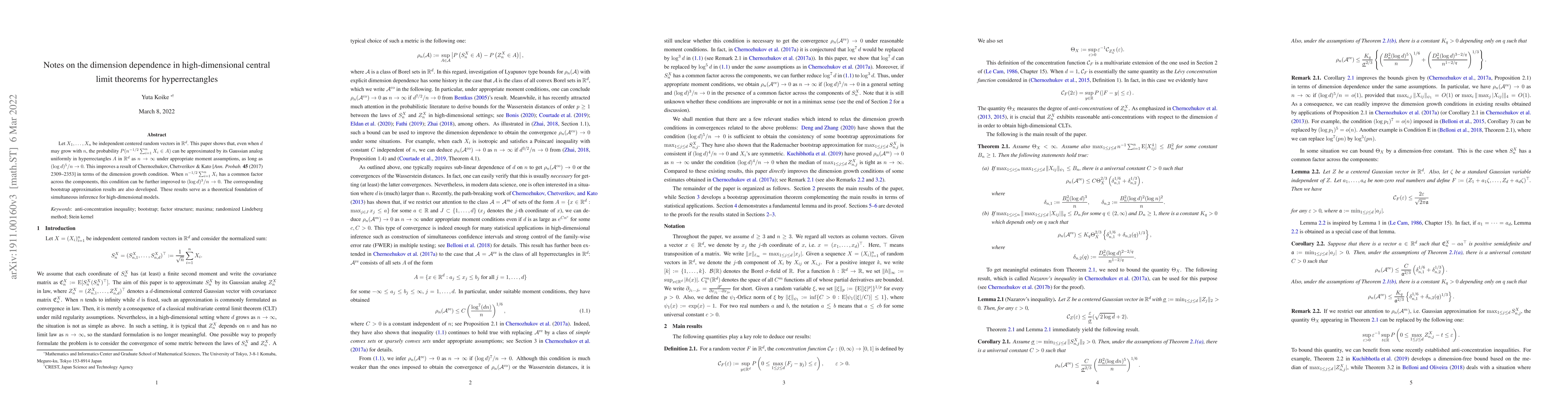 Thumbnail for Notes on the dimension dependence in high-dimensional central limit
  theorems for hyperrectangles