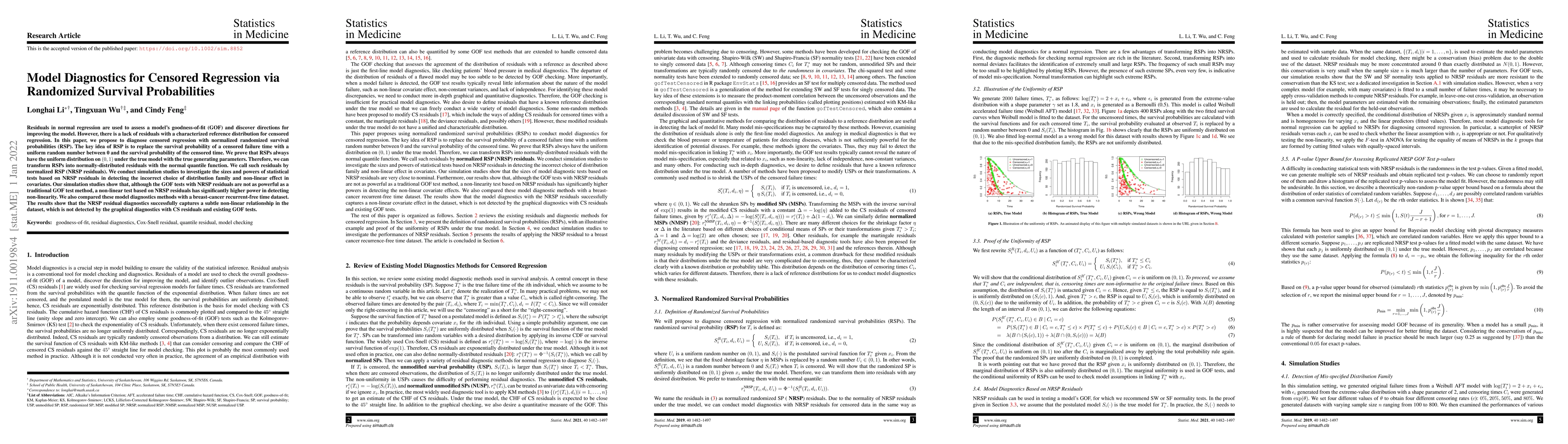 Thumbnail for Model diagnostics for censored regression via randomized survival
  probabilities