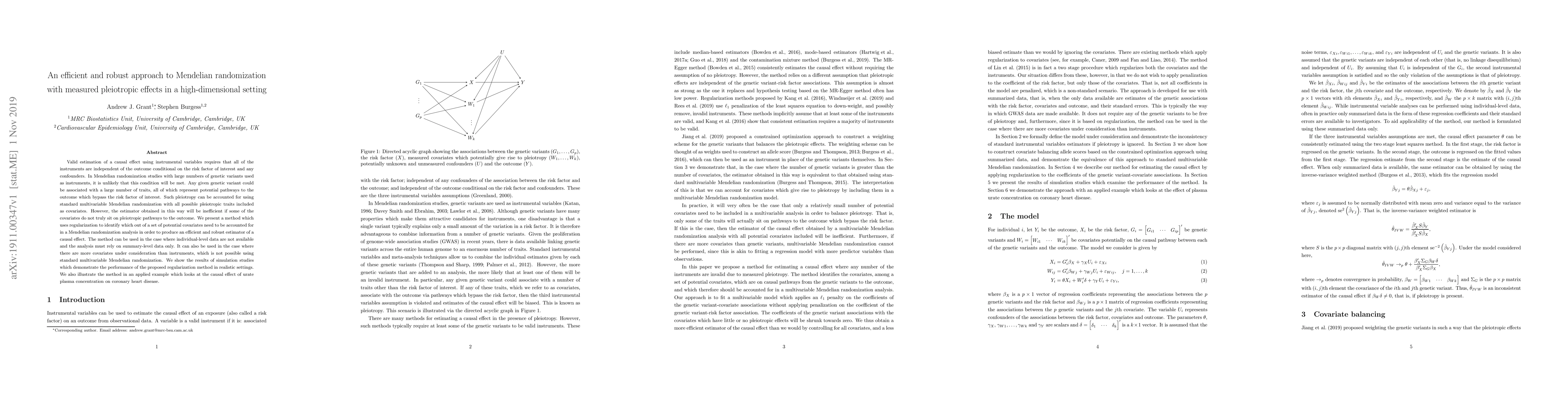 Thumbnail for An efficient and robust approach to Mendelian randomization with
  measured pleiotropic effects in a high-dimensional setting