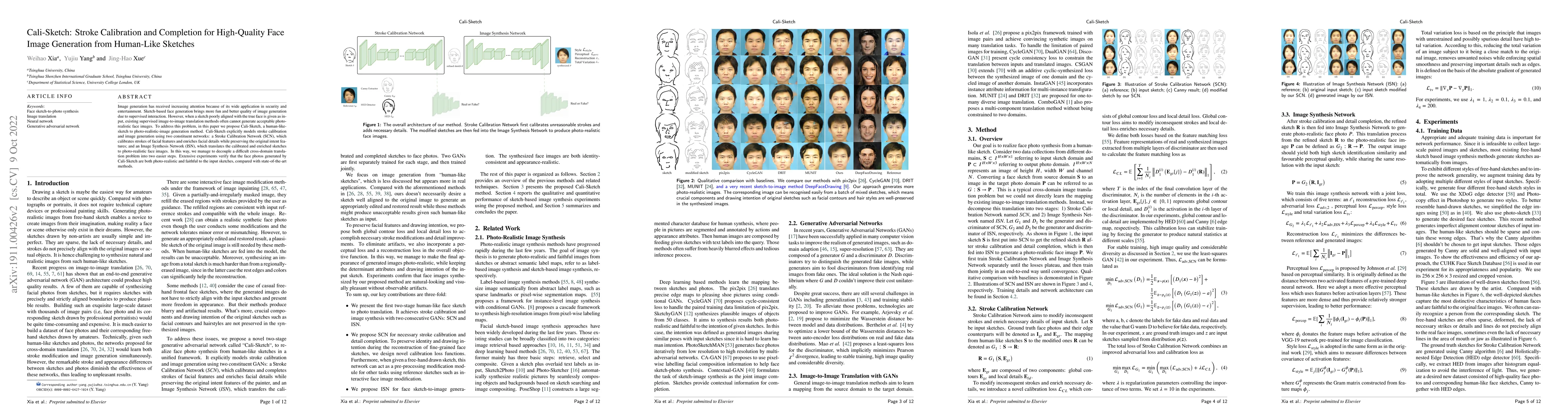 Thumbnail for Cali-Sketch: Stroke Calibration and Completion for High-Quality Face
  Image Generation from Human-Like Sketches
