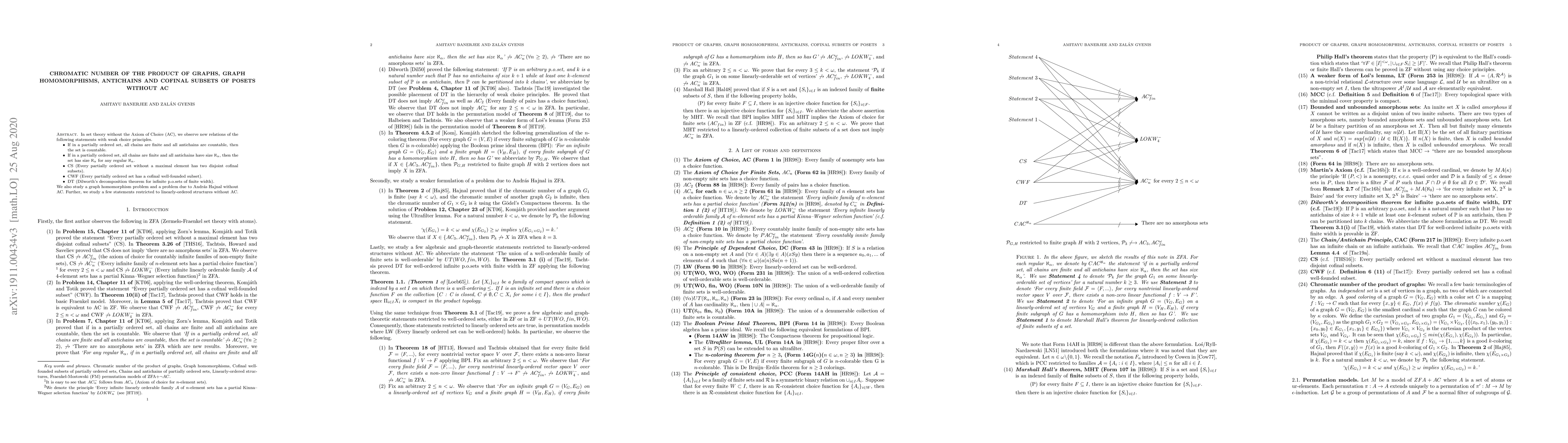 Thumbnail for Chromatic number of the product of graphs, graph homomorphisms,
  Antichains and cofinal subsets of posets without AC