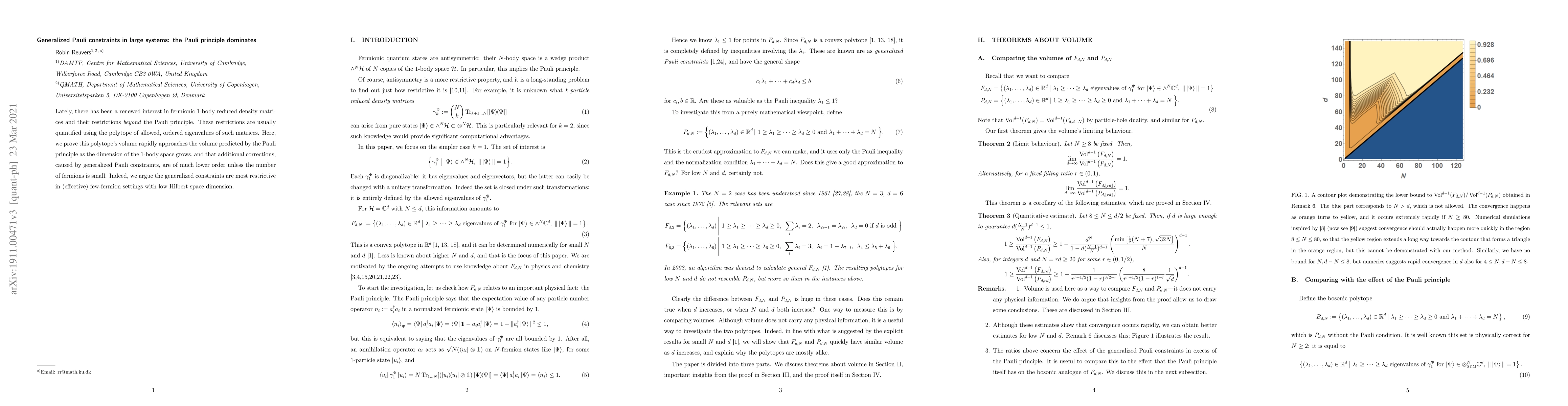 Thumbnail for Generalized Pauli constraints in large systems: the Pauli principle
  dominates