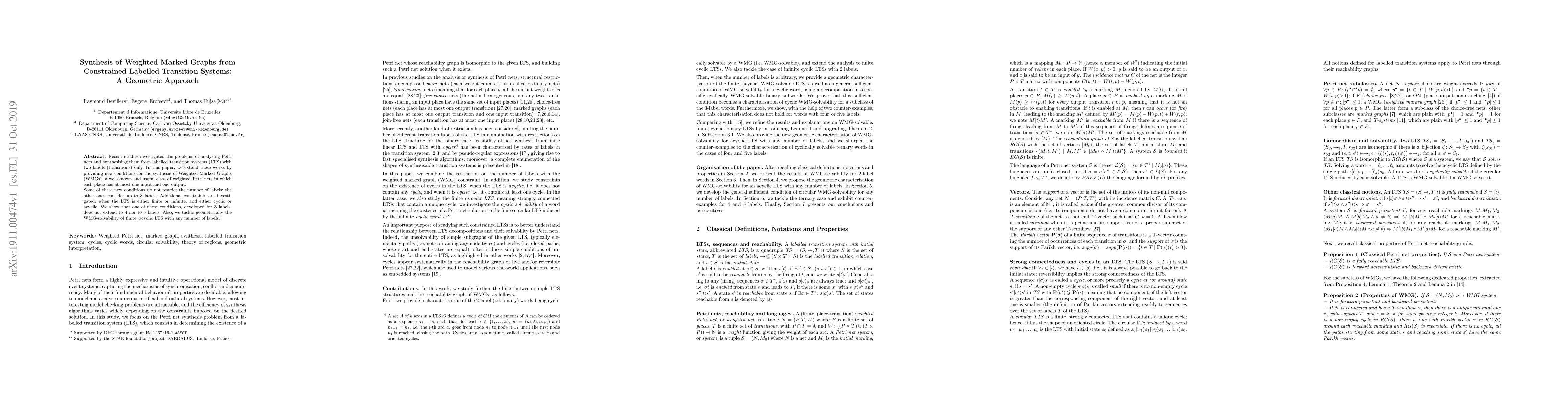 Thumbnail for Synthesis of Weighted Marked Graphs from Constrained Labelled Transition
  Systems: A Geometric Approach